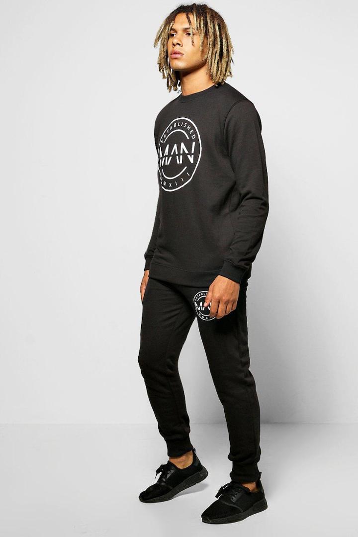 Boohoo Skinny Fit Man Sweat Tracksuit Black