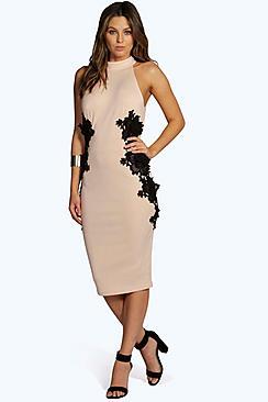 Boohoo Boutique Katy Lace Panel Midi Bodycon Dress