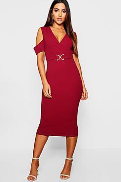 Boohoo Wrap Detail Buckle Midi Dress