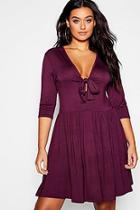 Boohoo Plus Sleeved Knot Front Swing Dress