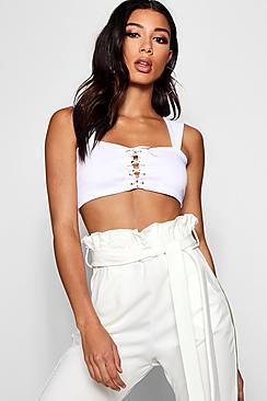 Boohoo Zendaya Lace Up Square Neck Top