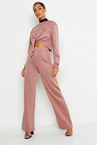 Boohoo Cropped Knot Front Wide Leg Tracksuit