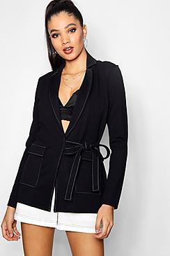 Boohoo Eleanor Contrast Stitch Belted Blazer