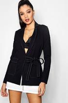 Boohoo Eleanor Contrast Stitch Belted Blazer