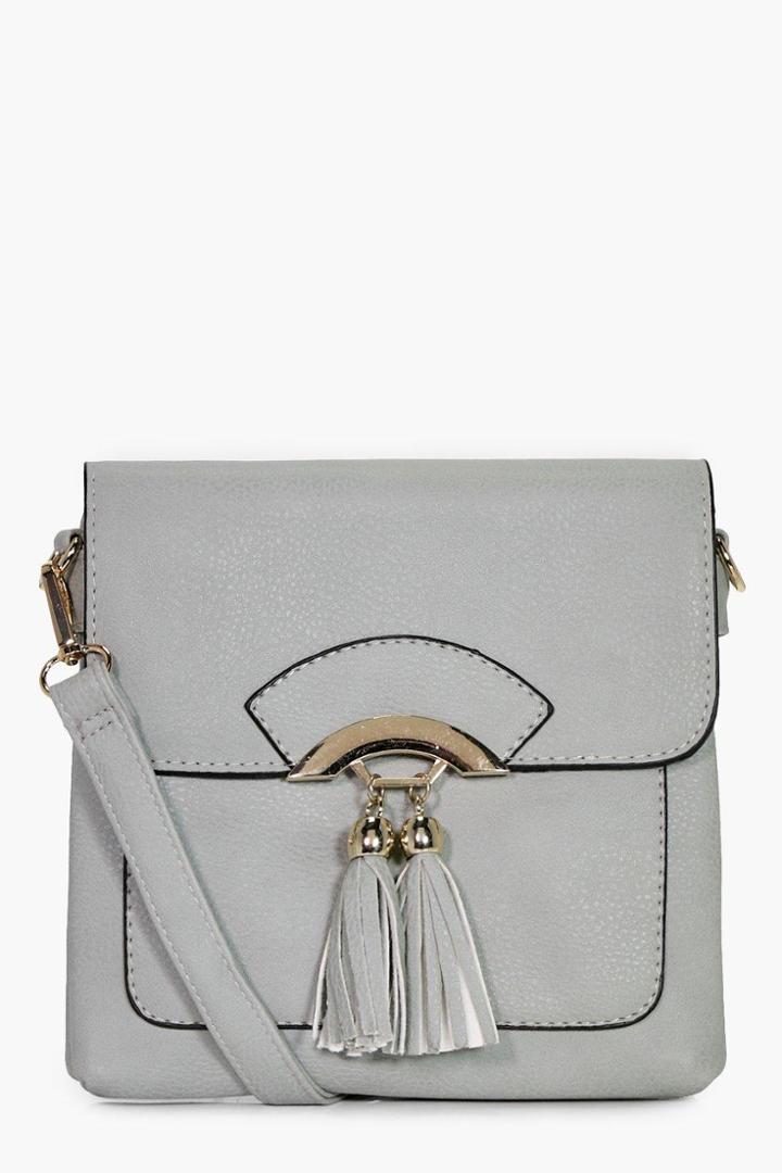 Boohoo Olivia Double Tassel Cross Body Bag Grey