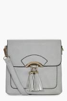 Boohoo Olivia Double Tassel Cross Body Bag Grey