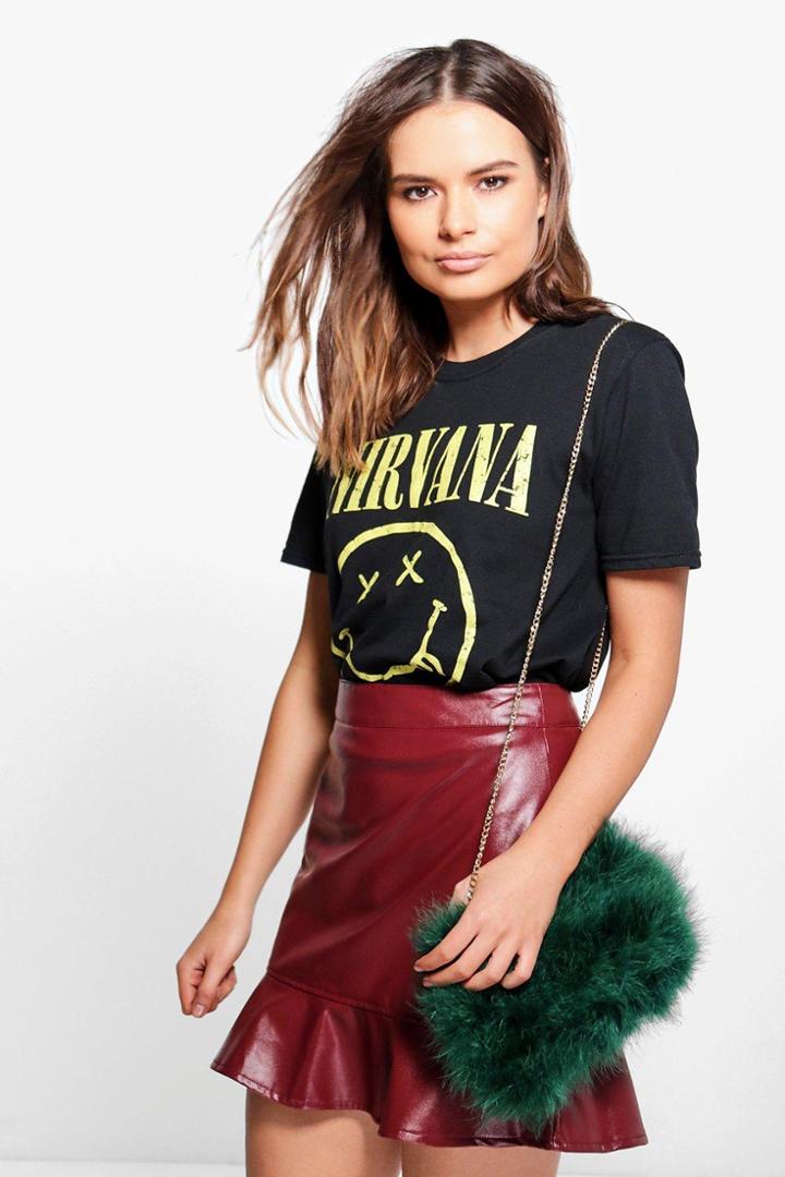 Boohoo Kate Drop Hem Leather Look Mini Skirt Berry