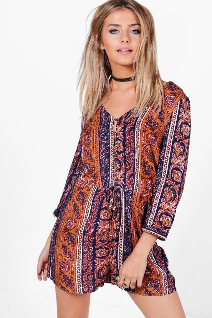 Boohoo Jenny Printed Button Front Playsuit Multi