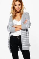 Boohoo Milly Edge To Edge Waffle Stitch Stripe Cardigan Grey