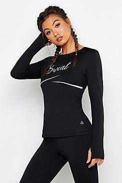 Boohoo Fit Foil Slogan Base Layer Gym Top