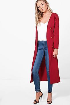 Boohoo Eva Button Front Longline Duster Jacket