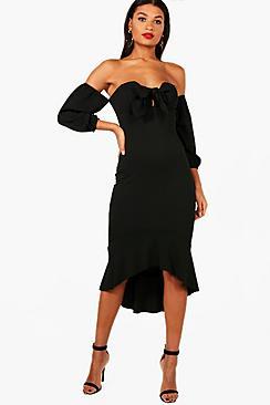 Boohoo Millie Off The Shoulder Puff Sleeve Midi Dress