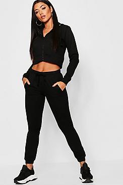 Boohoo Zip Through Cropped Hoody & Jogger Set