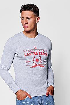 Boohoo Long Sleeve Laguna Beach Print T-shirt
