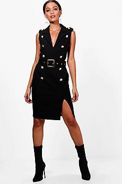 Boohoo Saffron Premium Belted Military Blazer Dress