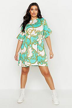 Boohoo Plus Chain Print Smock Dress