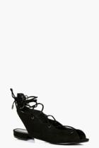 Boohoo Violet Scallop Trim Ghillie Eyelet Flat Black
