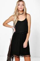 Boohoo Harmony Double Layer Tassel Shift Dress Black
