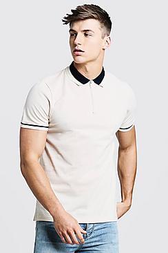 Boohoo Zip Polo With Contrast Collar