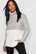 Boohoo Tall Colour Block Cable Roll Neck Jumper