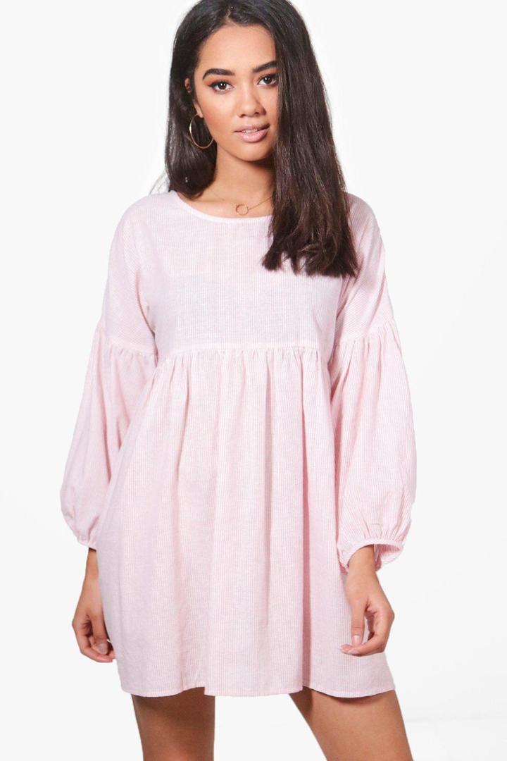 Boohoo Petite Rebecca Lightweight Stripe Smock Dress Rose