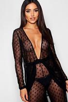 Boohoo Spotty Mesh Belted Longline Top