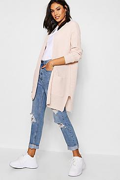 Boohoo Rib Knit Pocket Cardigan