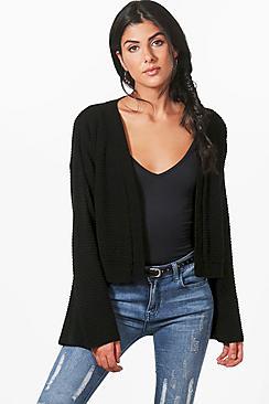 Boohoo Phoebe Wide Sleeve Crop Edge To Edge Cardigan