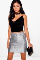 Boohoo Leena Textured Metallic Mini Skirt Silver