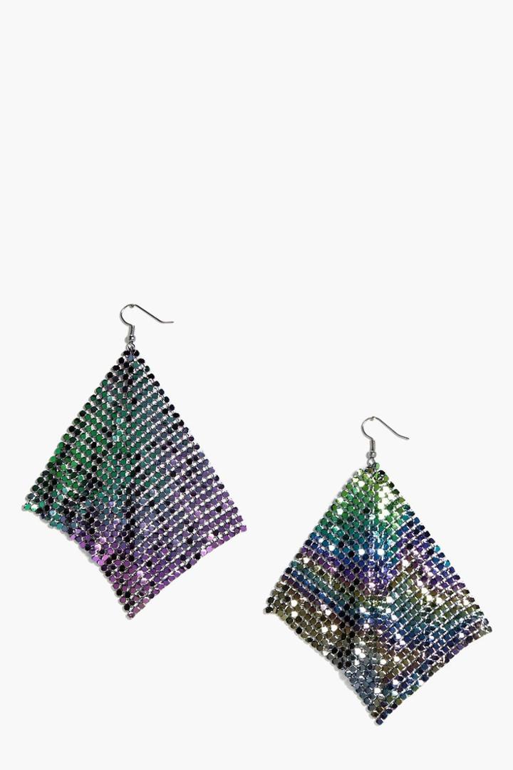 Boohoo Cerys Mermaid Rainbow Chainmail Earrings Multi