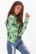 Boohoo Vicky Palm Print Bomber Jacket