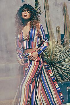 Boohoo Zendaya Stripe Maxi Duster Coat