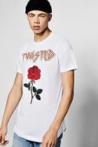 Boohoo Skater Twisted Rose T Shirt With Curved Hem
