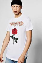 Boohoo Skater Twisted Rose T Shirt With Curved Hem
