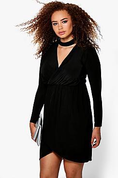 Boohoo Plus Olivia Choker Detail Wrap Dress