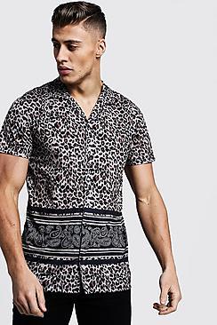 Boohoo Animal Paisley Border Short Sleeve Revere Shirt