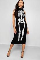 Boohoo Halloween Skeleton Print High Neck Midi Dress