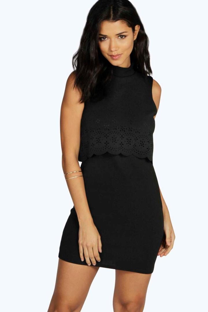 Boohoo Phoebe Cutout Double Layer Dress Black