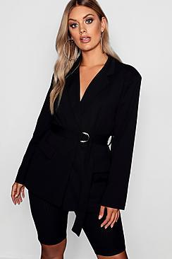 Boohoo Plus D Ring Belted Blazer