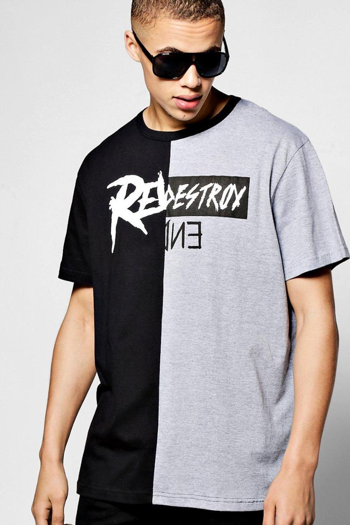 Boohoo Oversized Destoyed Spliced Print T Shirt Black