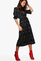 Boohoo Becci Star Print Wrap Midi Skater Dress