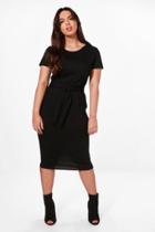 Boohoo Plus Jessica Tie Waist Midi Dress Black