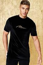 Boohoo Gold Man Signature Embroidered Velour T-shirt