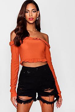 Boohoo Tall Frill Hem Shirred Crop Top