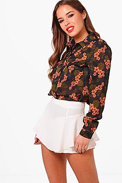 Boohoo Petite Nina Leaf Print Utility Shirt