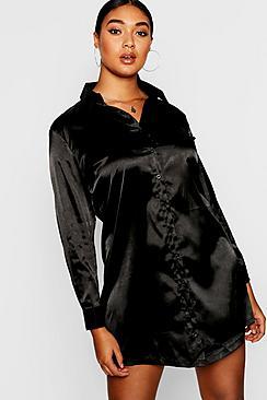 Boohoo Plus Satin Shirt Dress