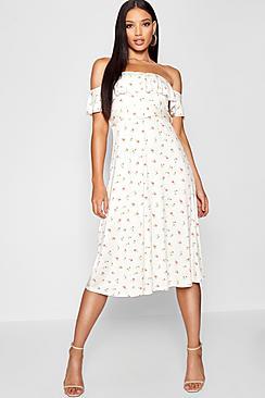 Boohoo Vintage Floral Print Belted Midi Dress