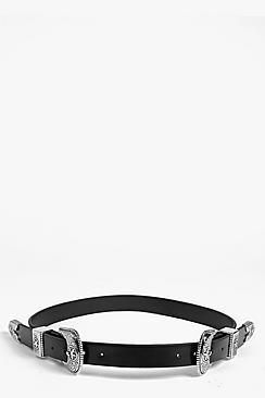 Boohoo Sarah Star Western Double Buckle Belt