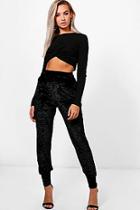 Boohoo Rosie Crushed Velvet Slouchy Relaxed Joggers