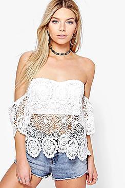 Boohoo Cora Crochet Scallop Edge Off The Shoulder Top